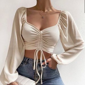SHEIN Beige Drawstring Crop Top